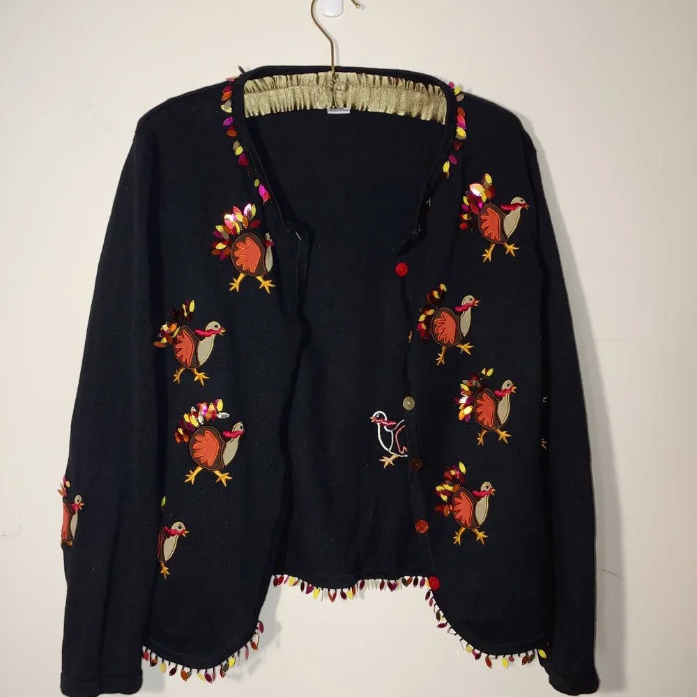 Bellepointe Vintage Embroidered Button Up Cardigan Size XL Black